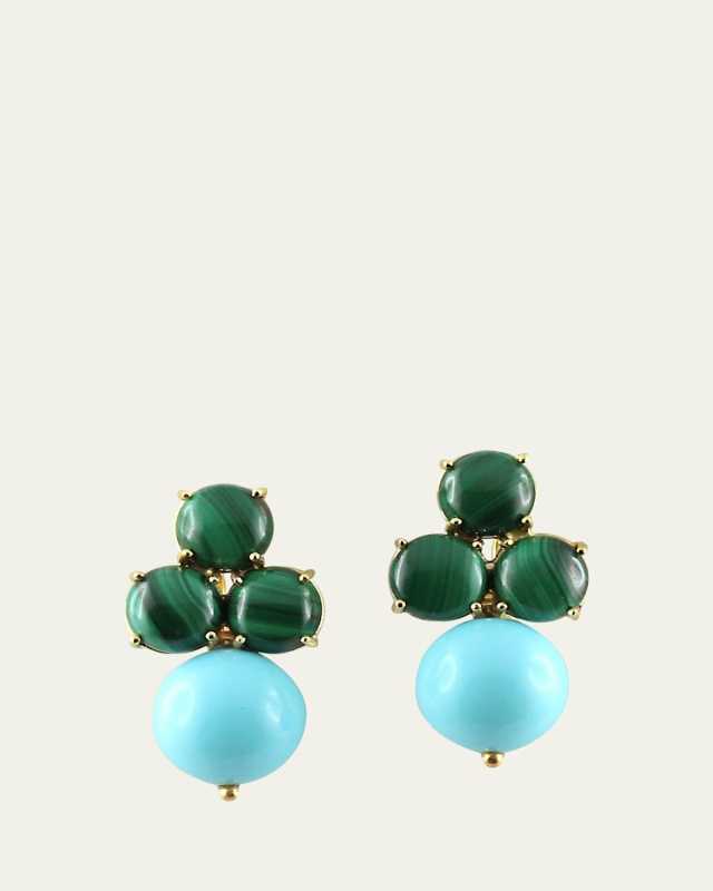 Tris and Boule Earrings with Malachite and Turquoise Resin